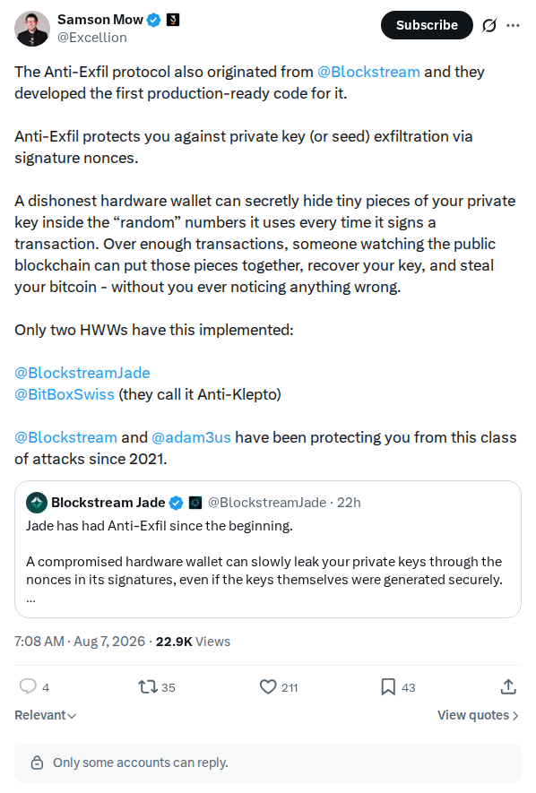 Captured screenshot: Anti-Exfil credited to Blockstream