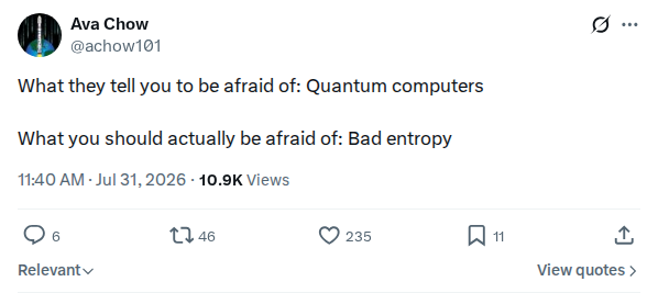 Captured screenshot: Bad entropy, not quantum computers