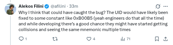 Captured screenshot of the post by @afilini
