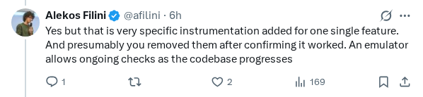 Captured screenshot of the reply by @afilini