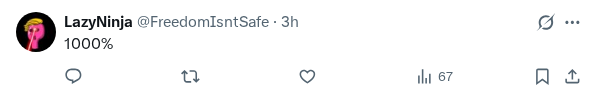 Captured screenshot of the reply by @FreedomIsntSafe