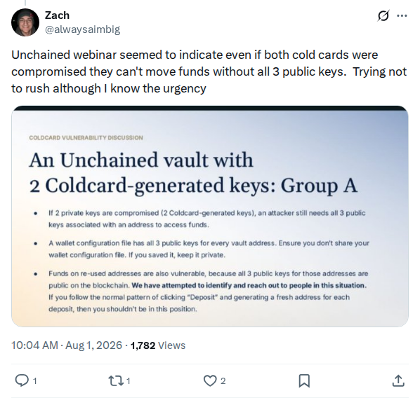 Captured screenshot: Reader post with attached multisig webinar slide