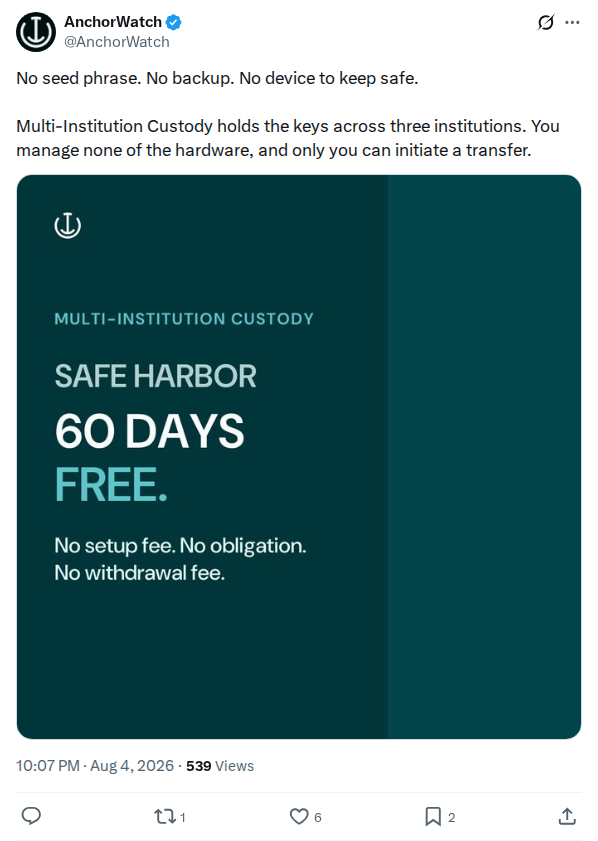 Captured screenshot: AnchorWatch pitches multi-institution custody