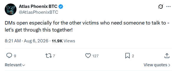 Captured screenshot: Victim support offer open by DM