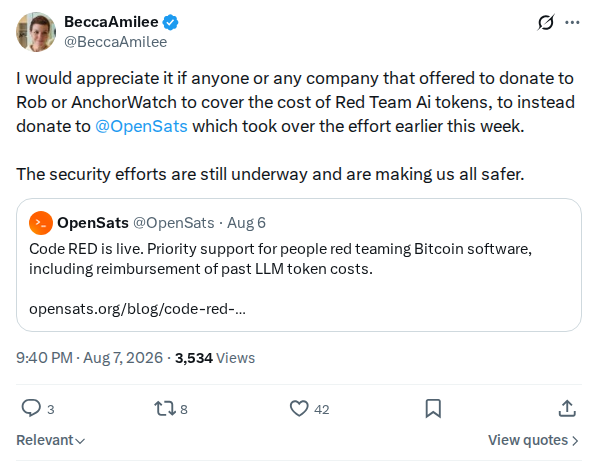 Captured screenshot: Redirect Red Team donations to OpenSats