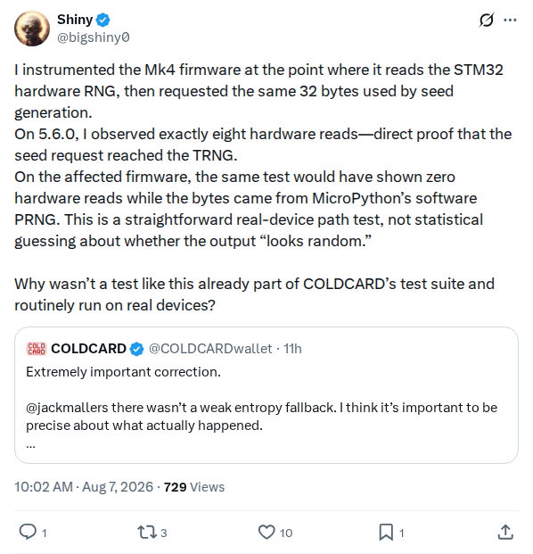 Captured screenshot of the post by @bigshiny0, posted 7 Aug 2026, 02:02 UTC