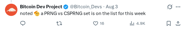 Captured screenshot of the reply by @Bitcoin_Devs