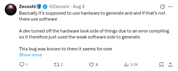 Captured screenshot of the reply by @Zecoshi