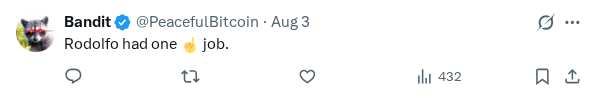 Captured screenshot of the reply by @PeacefulBitcoin