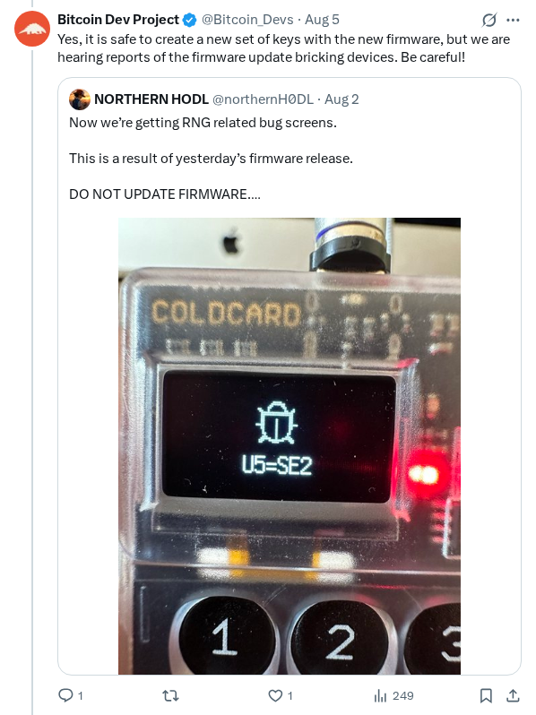 Captured screenshot of the reply by @Bitcoin_Devs