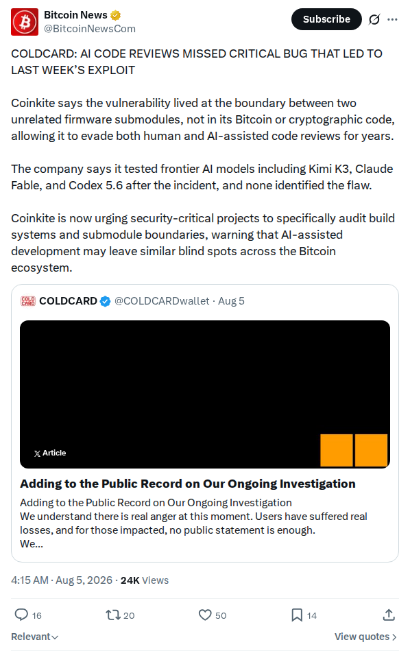 Captured screenshot: AI code reviews missed critical bug
