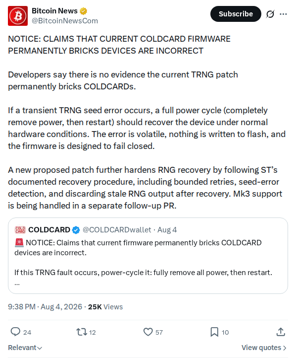 Captured screenshot: Bricking claims correction and RNG recovery patch