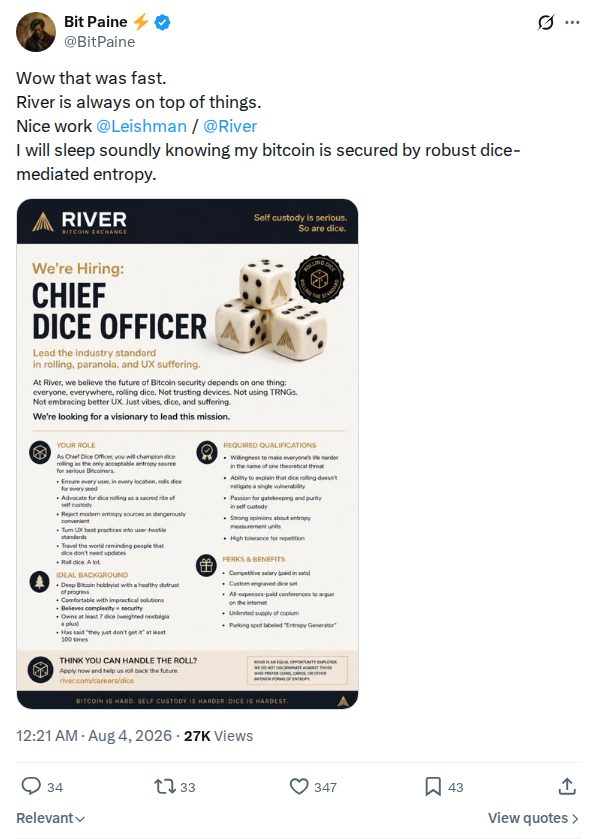 Captured screenshot: River's Chief Dice Officer joke