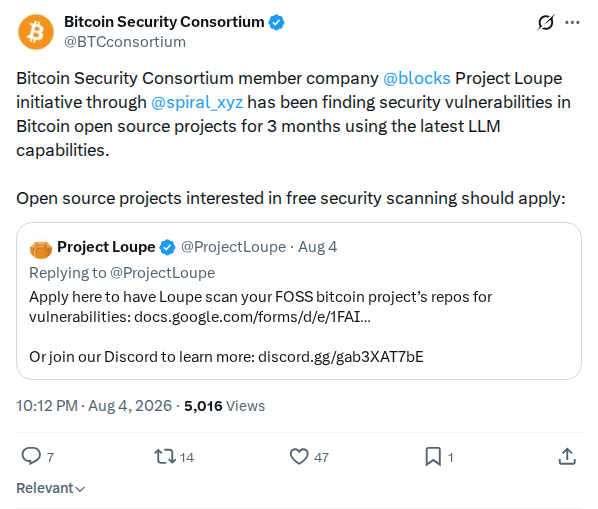 Captured screenshot: Bitcoin Security Consortium incident announcement