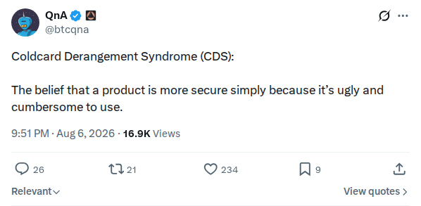 Captured screenshot: Coldcard Derangement Syndrome jibe