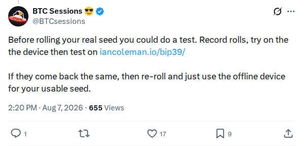 Captured screenshot: Dice-roll verification procedure