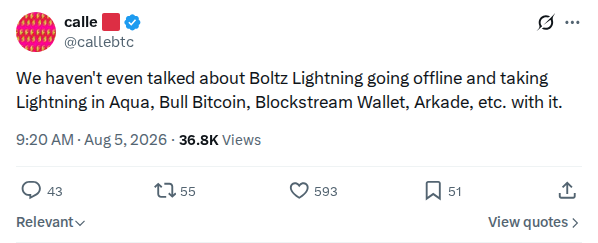 Captured screenshot: Boltz Lightning outage impacts multiple wallets