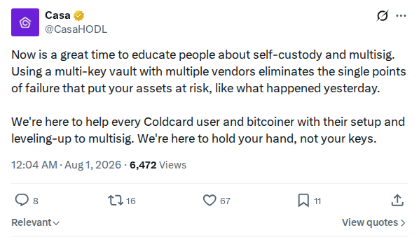 Captured screenshot: Casa multisig response