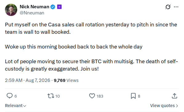 Captured screenshot: Casa reports surge in multisig interest after COLDCARD