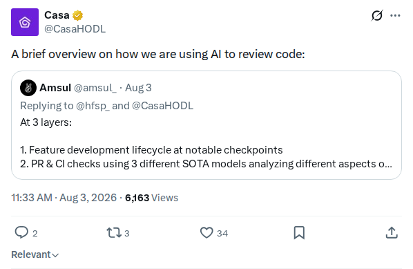 Captured screenshot: Casa on using AI to review code