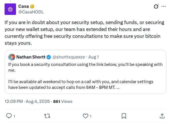 Captured screenshot: Casa offers free security consultations during the incident