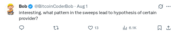 Captured screenshot of the reply by @BitcoinCoderBob