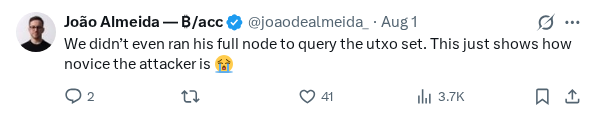 Captured screenshot of the reply by @joaodealmeida_