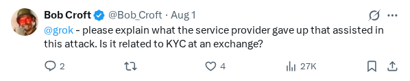 Captured screenshot of the reply by @Bob_Croft
