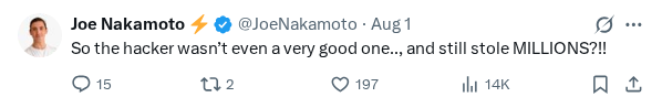 Captured screenshot of the reply by @JoeNakamoto