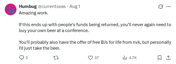 Captured screenshot of the reply by @currentseas
