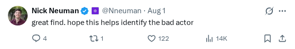 Captured screenshot of the reply by @Nneuman