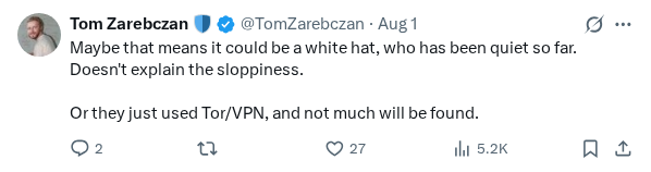 Captured screenshot of the reply by @TomZarebczan