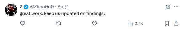 Captured screenshot of the reply by @Zimo0o0