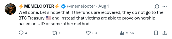 Captured screenshot of the reply by @memelooter