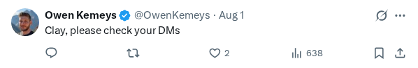 Captured screenshot of the reply by @OwenKemeys