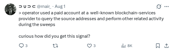 Captured screenshot of the reply by @rnair_