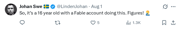 Captured screenshot of the reply by @LindenJohan