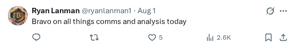 Captured screenshot of the reply by @ryanlanman1
