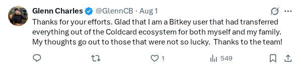 Captured screenshot of the reply by @GlennCB