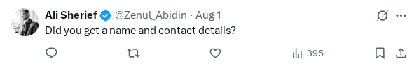 Captured screenshot of the reply by @Zenul_Abidin