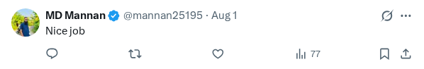 Captured screenshot of the reply by @mannan25195