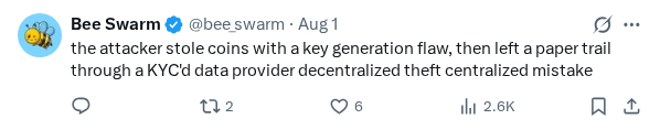 Captured screenshot of the reply by @bee_swarm