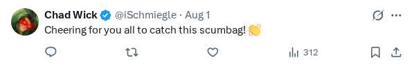 Captured screenshot of the reply by @iSchmiegle
