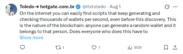 Captured screenshot of the reply by @itxtoledo