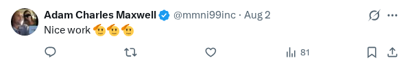 Captured screenshot of the reply by @mmni99inc