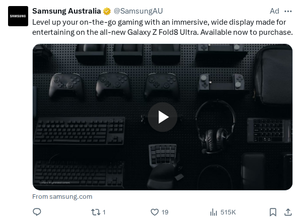 Captured screenshot of the reply by @SamsungAU