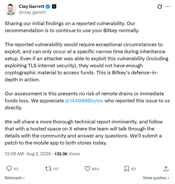 Captured screenshot: Claygarrett Bitkey Initial Findings