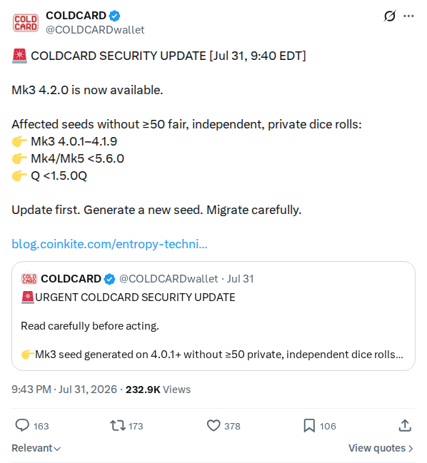 Captured screenshot: Mk3 v4.2.0 availability update