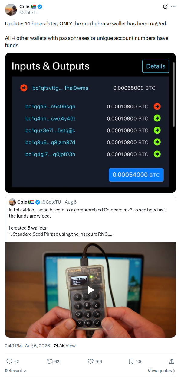 Captured screenshot: Fourteen-hour drain-test result