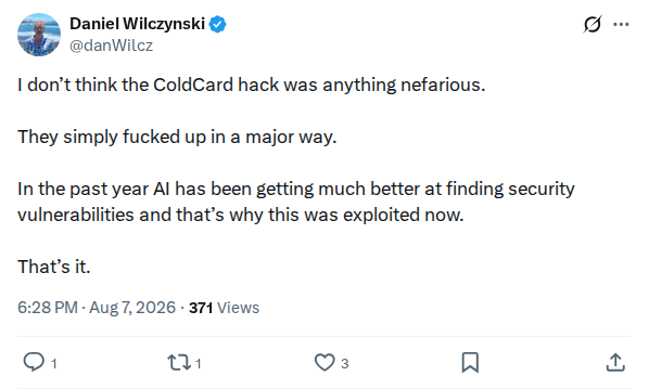 Captured screenshot: Position that the failure was error, not design